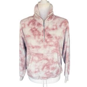 Old Navy Women's Cozy Faux-Fur Half-Zip Cinch-Hem Sweatshirt XS Pink Tie-Dye Top